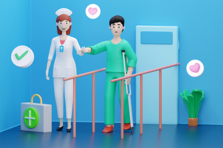 3D nurse and patient in hospitalの写真素材