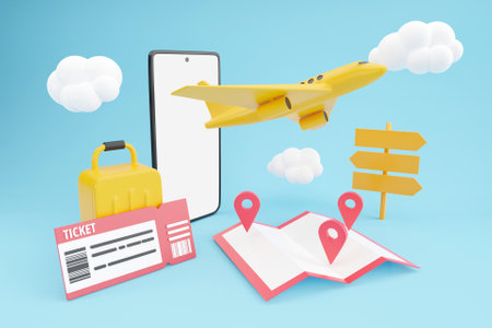 3D traveling concept with mobile phoneの写真素材