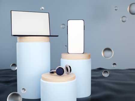 3D mockup display of digital devicesの写真素材