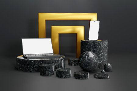 3D mockup display of digital devicesの写真素材