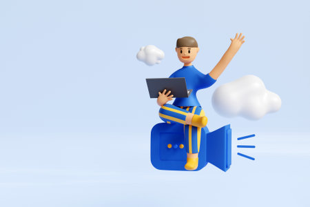 3D man work from home conceptの写真素材