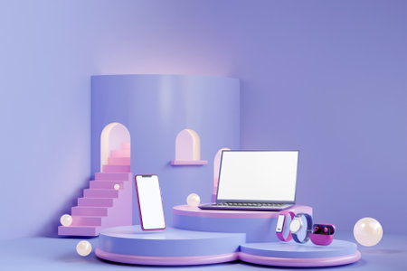 3D mockup display of digital devicesの写真素材