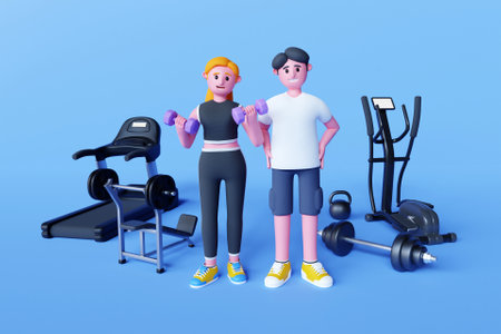 3D man and woman at gymの写真素材