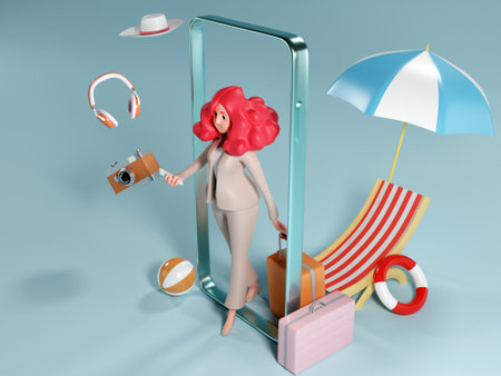3D woman with traveling conceptの写真素材