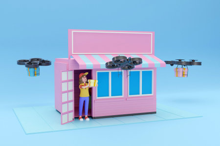 3D drone delivery conceptの写真素材