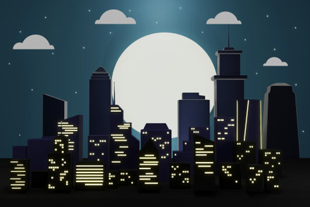 3D city at nightの写真素材