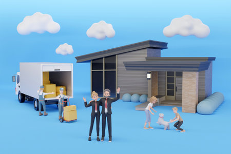 3D family moving in to a new placeの写真素材