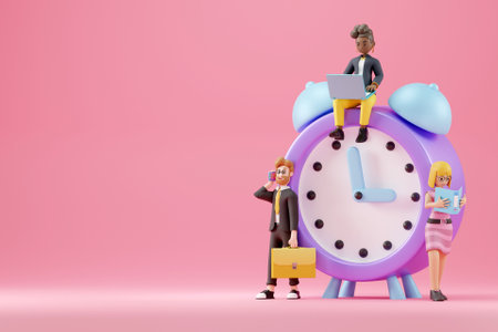 3D people with work on time conceptの写真素材