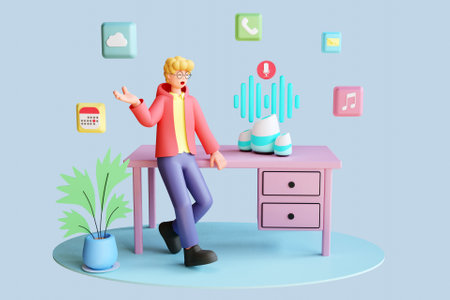 3D character talking to a smart home deviceの写真素材