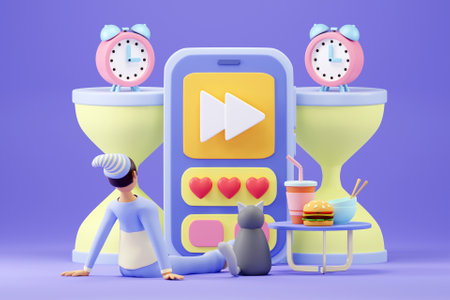 3D video phone addiction concept