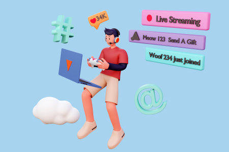 3D character live streaming his gameの写真素材