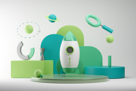 3D rocket start up conceptの写真素材