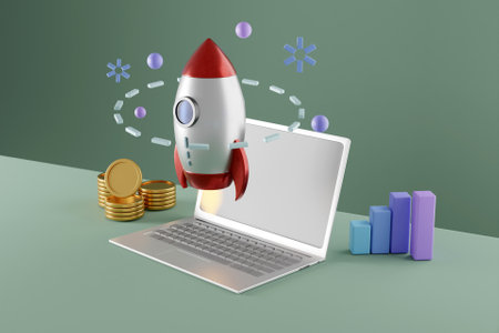 3D rocket start up conceptの写真素材