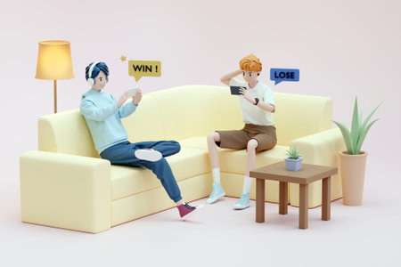 Two 3D person playing a game togetherの写真素材