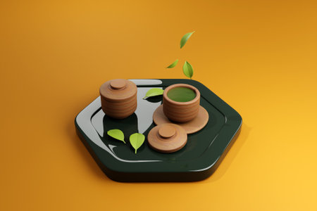 3D green tea setの写真素材