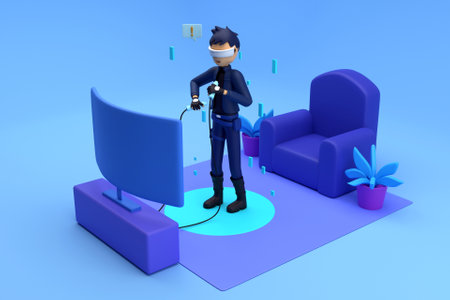 3D person playing a VR gameの写真素材