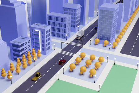 3D urban roads and buildingsの写真素材