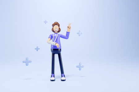 3D woman with injured armの写真素材