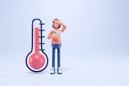 3D woman having a feverの写真素材