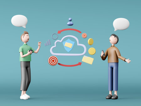 3D men with secured cloud system concept