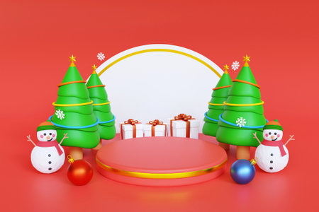 3D podium with Christmas conceptの写真素材