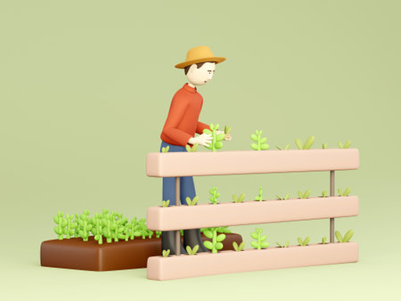 3D farmer with hydroponic farmの写真素材