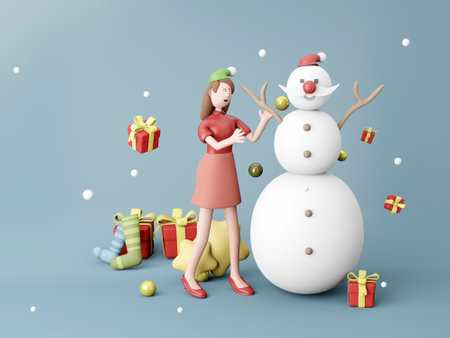 3D woman with Christmas conceptの写真素材