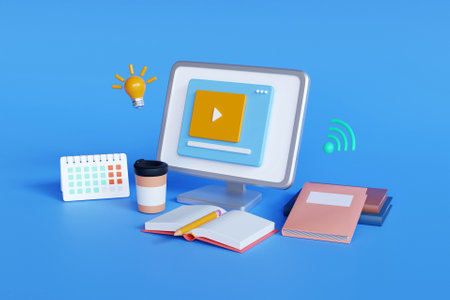 3D online study conceptの写真素材