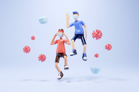 3D men wearing face mask to keep virus away