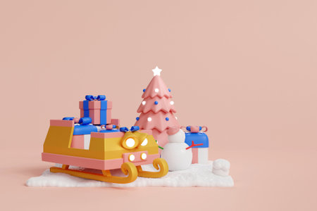 3D sleigh with giftsの写真素材