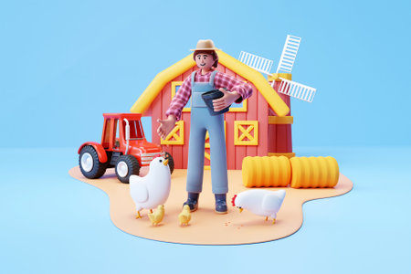3D farmer with livestockの写真素材