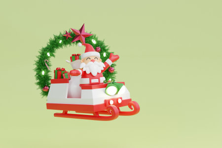 3D Santa Claus with sleigh and giftsの写真素材