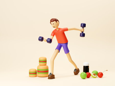 3D concept of balancing a fit and healthy lifestyleの写真素材