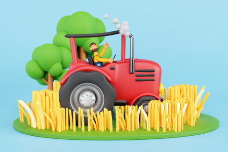 3D farmer trimming crops in his farmの写真素材