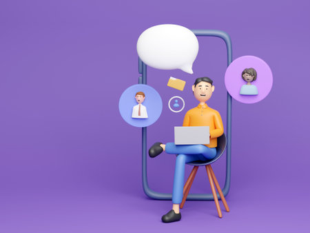 3D concept of man chatting onlineの写真素材