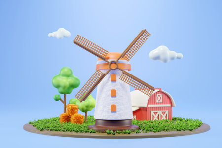 3D farm with barn and windmill