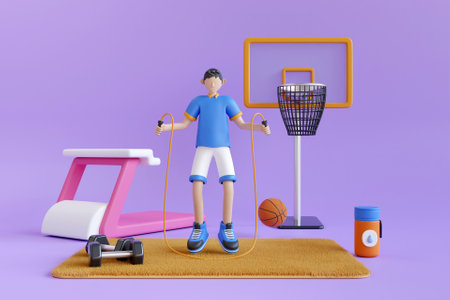 3D man working out at homeの写真素材