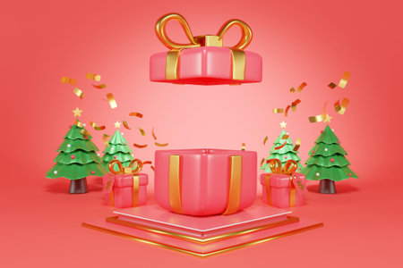 3D design of huge gift box for Christmas display concept