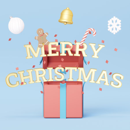 3D gift box with Christmas conceptの写真素材