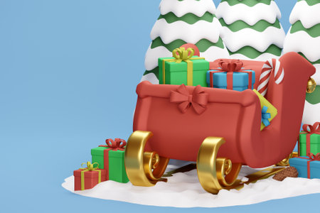 3D sleigh with giftsの写真素材