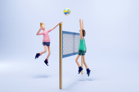 3D people playing volleyballの写真素材