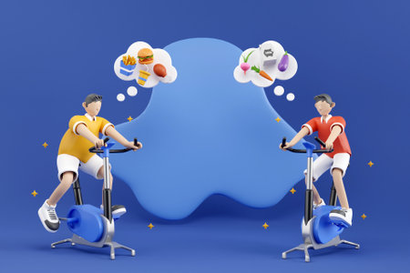3D men thinking of food while exercisingの写真素材