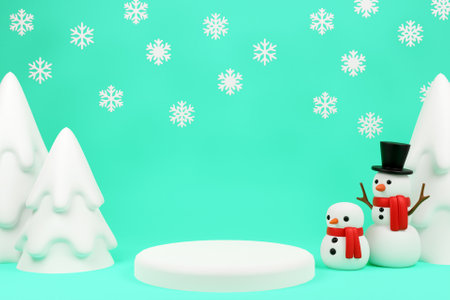 3D winter background with snowman