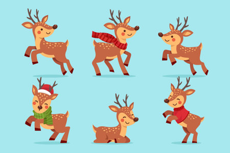 Cute reindeers isolated on blue backgroundのイラスト素材
