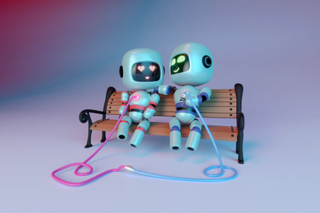 3D robots in loveの写真素材