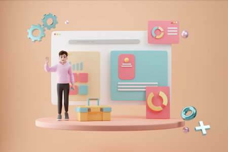 3D web development conceptの写真素材