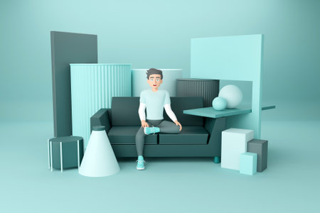 3D man in living roomの写真素材