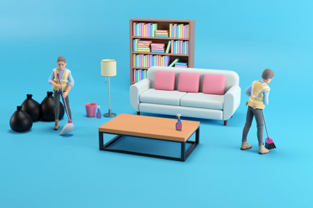 3D house cleaning concept