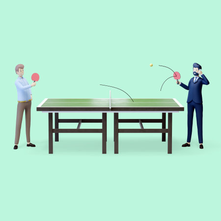 3D boss and worker playing table tennisの写真素材