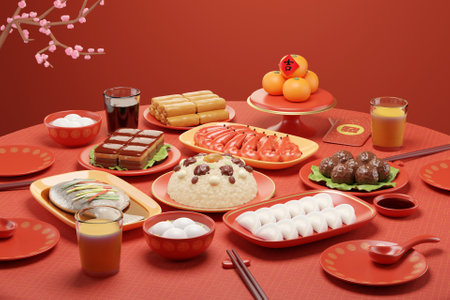 3D Chinese New Year reunion dinner conceptの写真素材